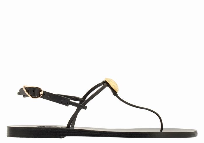 Women Ancient Greek Sandals Dimitra Flip Flop Back-Strap Sandals Black | XZL6140NT