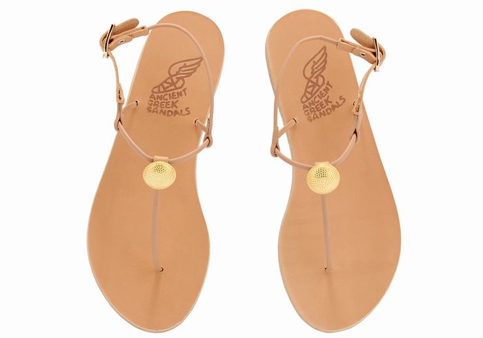 Women Ancient Greek Sandals Dimitra Flip Flop Back-Strap Sandals Beige | MPV9562RB