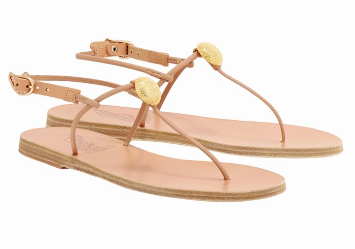 Women Ancient Greek Sandals Dimitra Flip Flop Back-Strap Sandals Beige | MPV9562RB