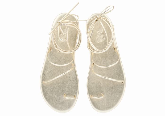 Women Ancient Greek Sandals Du Toe-Post Sandals Gold White | WWY7793WU