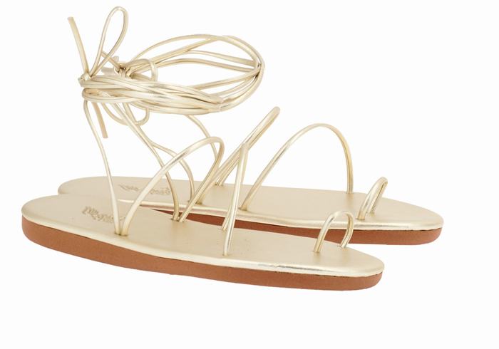 Women Ancient Greek Sandals Du Toe-Post Sandals Gold White | WWY7793WU