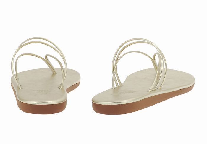 Women Ancient Greek Sandals E Flip Flops Gold White | HPW9262QB