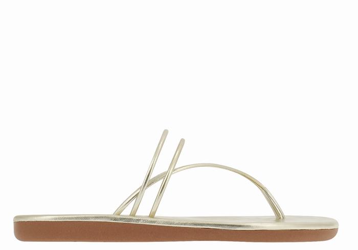 Women Ancient Greek Sandals E Flip Flops Gold White | HPW9262QB