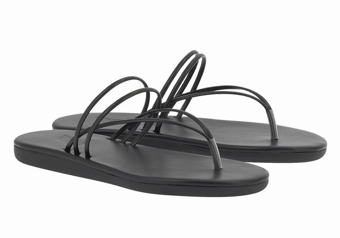 Women Ancient Greek Sandals E Flip Flops Black | GYE1371JF