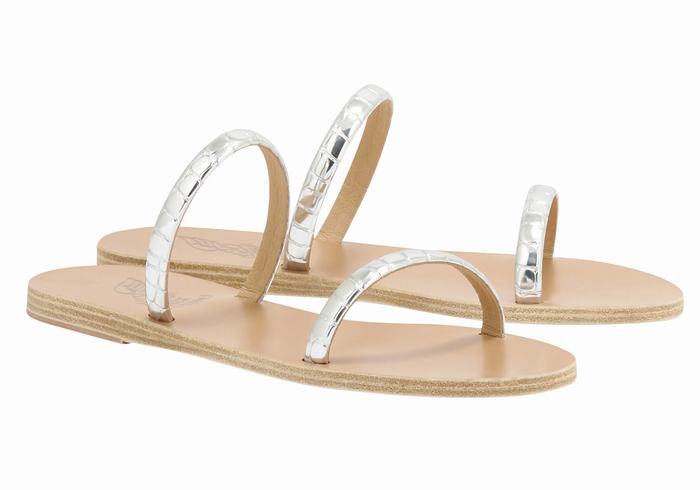 Women Ancient Greek Sandals Echidna Slide Sandals Silver | VYY6148OU