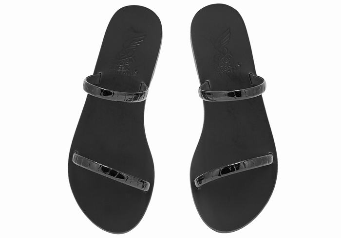 Women Ancient Greek Sandals Echidna Slide Sandals Black | VCH1315SC