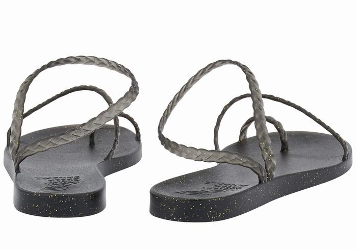 Women Ancient Greek Sandals Eleftheria Braided Sandals Black Gold | YBV1589LS