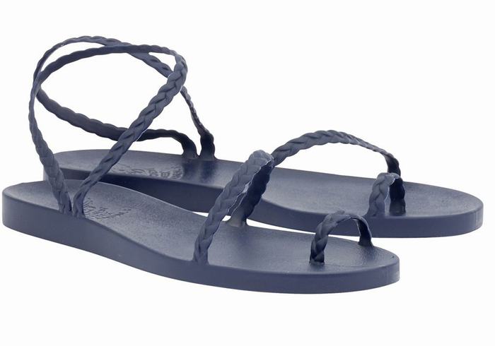 Women Ancient Greek Sandals Eleftheria Braided Sandals Dark Blue | KQD2075QD