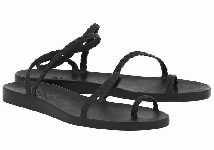 Women Ancient Greek Sandals Eleftheria Braided Sandals Black | TUR9293PO