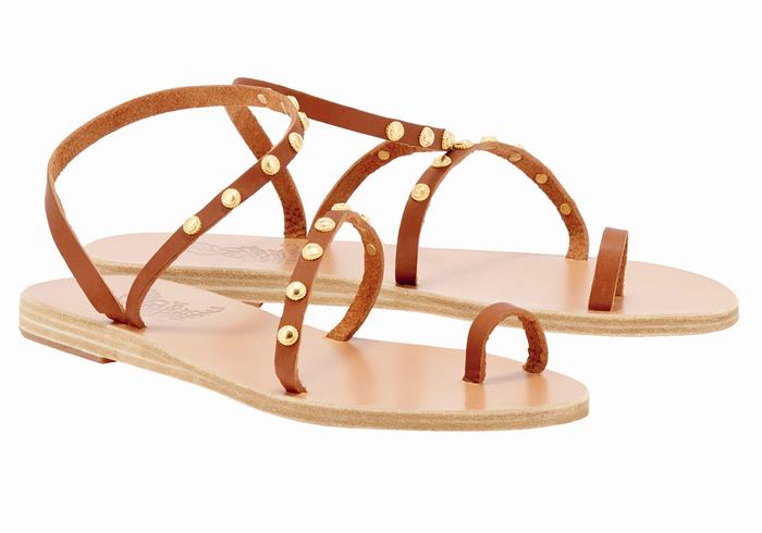 Women Ancient Greek Sandals Eleftheria Bee Toe-Post Sandals Dark Brown | RSQ2638HG