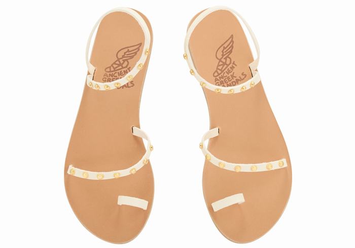 Women Ancient Greek Sandals Eleftheria Bee Toe-Post Sandals White | GYQ4564FS