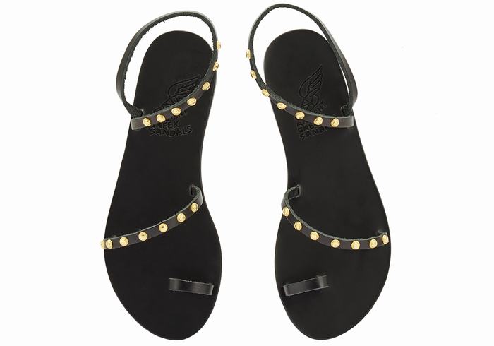 Women Ancient Greek Sandals Eleftheria Bee Toe-Post Sandals Black | YKU4570DU