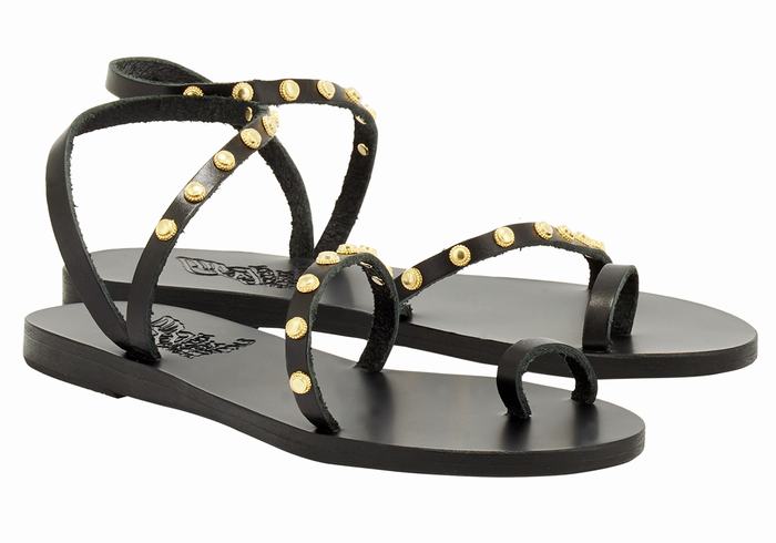 Women Ancient Greek Sandals Eleftheria Bee Toe-Post Sandals Black | YKU4570DU