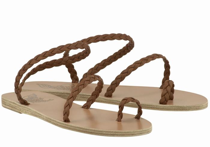 Women Ancient Greek Sandals Eleftheria Leather Braided Sandals Chocolate | YNQ8421VG