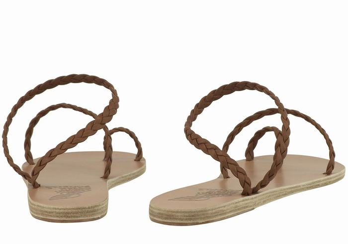 Women Ancient Greek Sandals Eleftheria Leather Braided Sandals Chocolate | YNQ8421VG