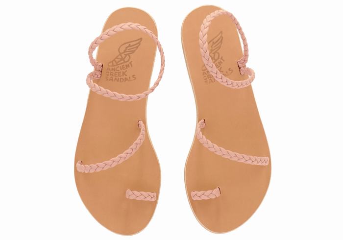 Women Ancient Greek Sandals Eleftheria Leather Braided Sandals Pink | JMN9623KC