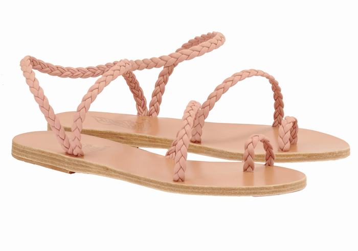 Women Ancient Greek Sandals Eleftheria Leather Braided Sandals Pink | JMN9623KC