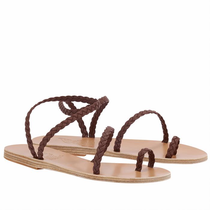 Women Ancient Greek Sandals Eleftheria Leather Braided Sandals Coffee | LJI3585XL