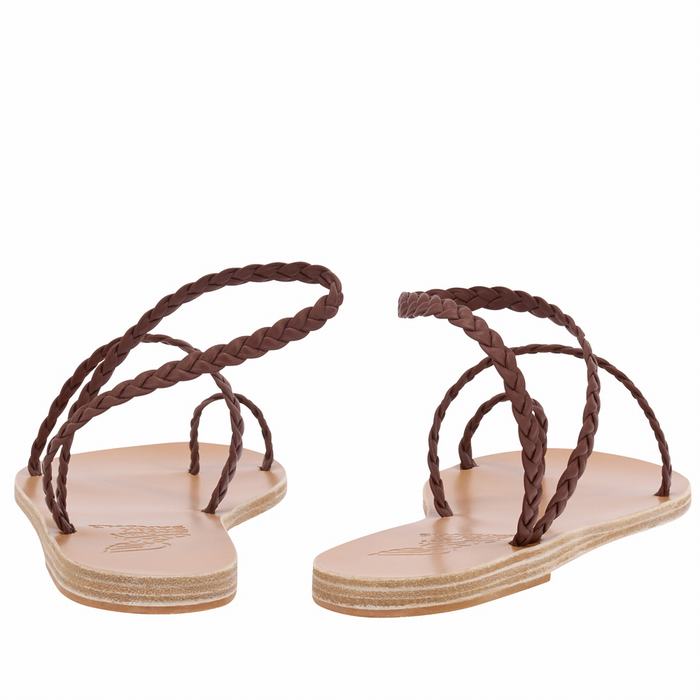 Women Ancient Greek Sandals Eleftheria Leather Braided Sandals Coffee | LJI3585XL