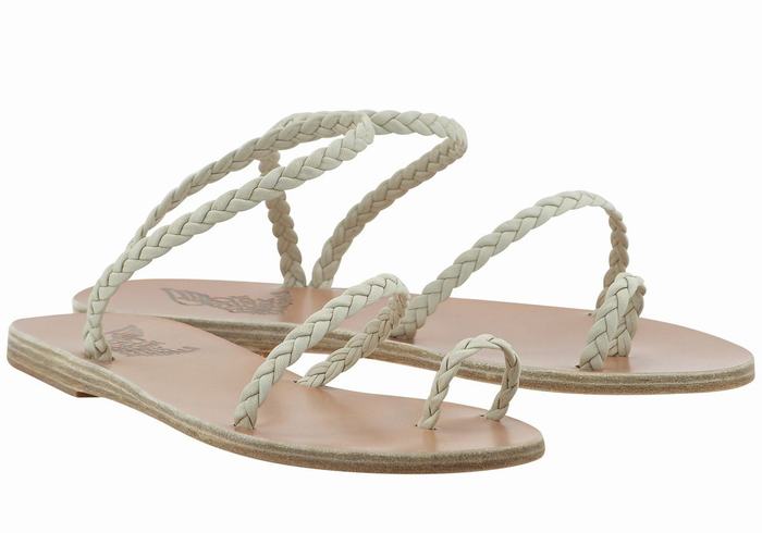 Women Ancient Greek Sandals Eleftheria Leather Braided Sandals White | FPC6055SZ