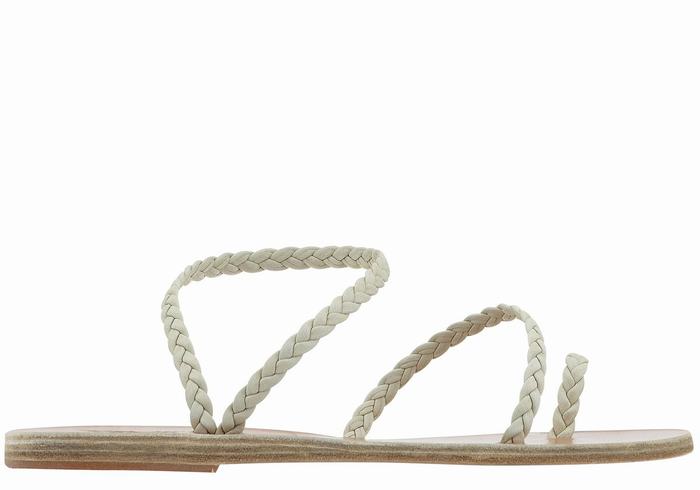 Women Ancient Greek Sandals Eleftheria Leather Braided Sandals White | FPC6055SZ