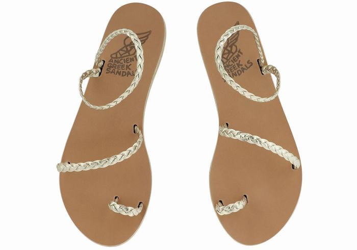 Women Ancient Greek Sandals Eleftheria Leather Braided Sandals Gold White | ZZL4167XK