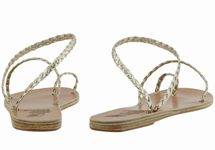 Women Ancient Greek Sandals Eleftheria Leather Braided Sandals Gold White | ZZL4167XK