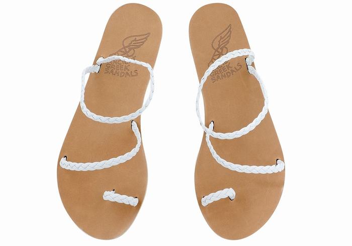 Women Ancient Greek Sandals Eleftheria Leather Braided Sandals White | FQM9132ZQ