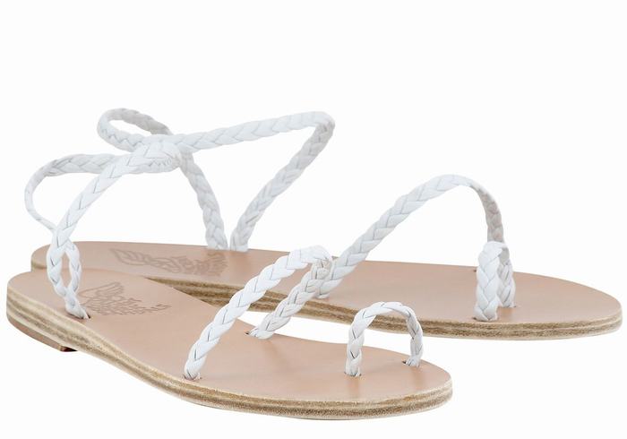 Women Ancient Greek Sandals Eleftheria Leather Braided Sandals White | FQM9132ZQ