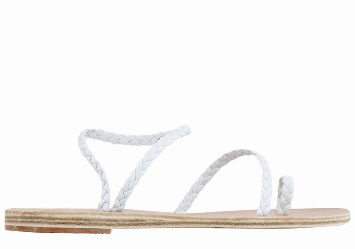 Women Ancient Greek Sandals Eleftheria Leather Braided Sandals White | FQM9132ZQ