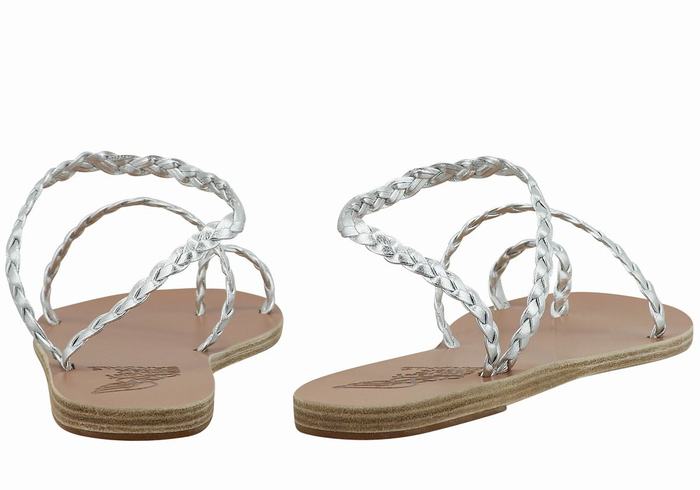 Women Ancient Greek Sandals Eleftheria Leather Braided Sandals Silver | SXY5091CF