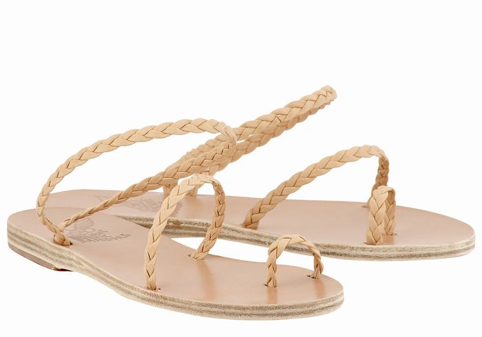 Women Ancient Greek Sandals Eleftheria Leather Braided Sandals Beige | JQC8858HP