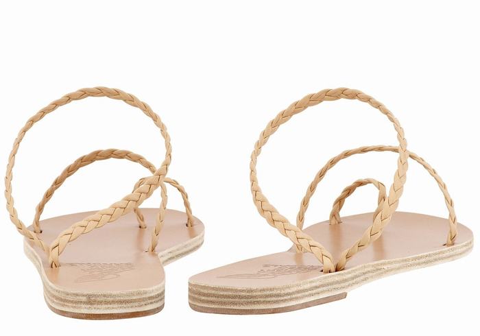 Women Ancient Greek Sandals Eleftheria Leather Braided Sandals Beige | JQC8858HP