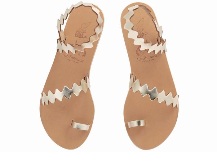 Women Ancient Greek Sandals Eleftheria Onda Toe-Post Sandals Gold White | FKG3684LV