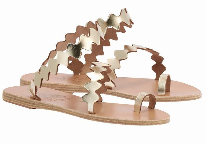 Women Ancient Greek Sandals Eleftheria Onda Toe-Post Sandals Gold White | FKG3684LV