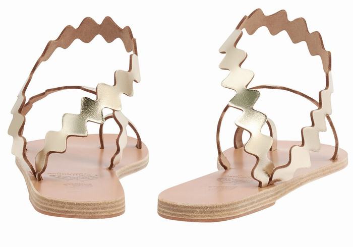 Women Ancient Greek Sandals Eleftheria Onda Toe-Post Sandals Gold White | FKG3684LV