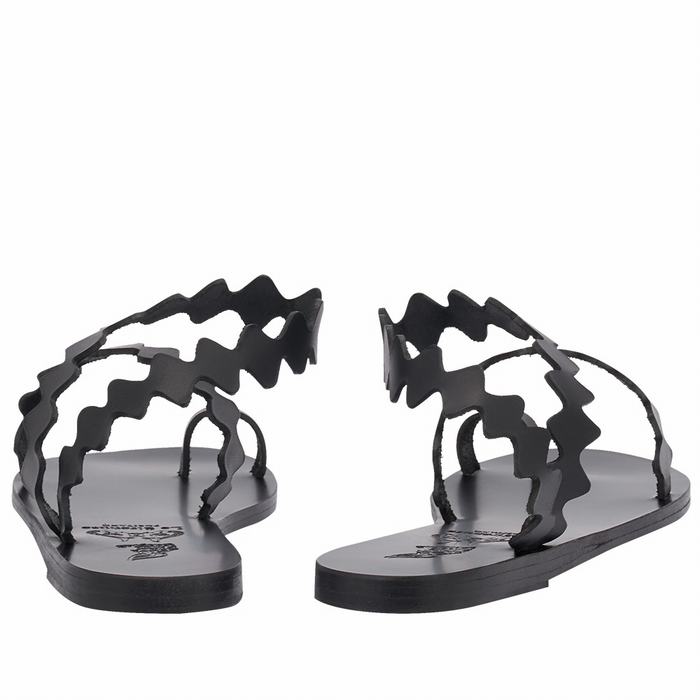 Women Ancient Greek Sandals Eleftheria Onda Leather Toe-Post Sandals Black | WCJ6122AT