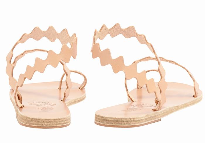 Women Ancient Greek Sandals Eleftheria Onda Leather Toe-Post Sandals Beige | GZQ2361OO