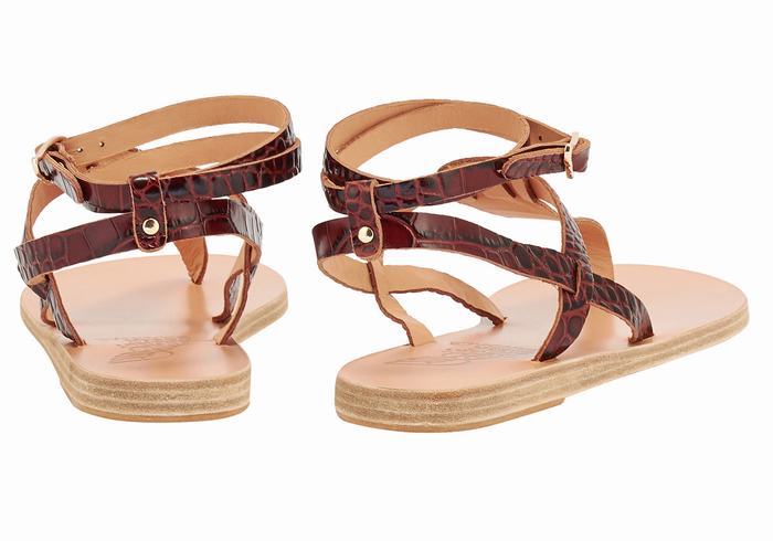 Women Ancient Greek Sandals Estia Ankle Strap Sandals Dark Red Black | QJX4358RJ