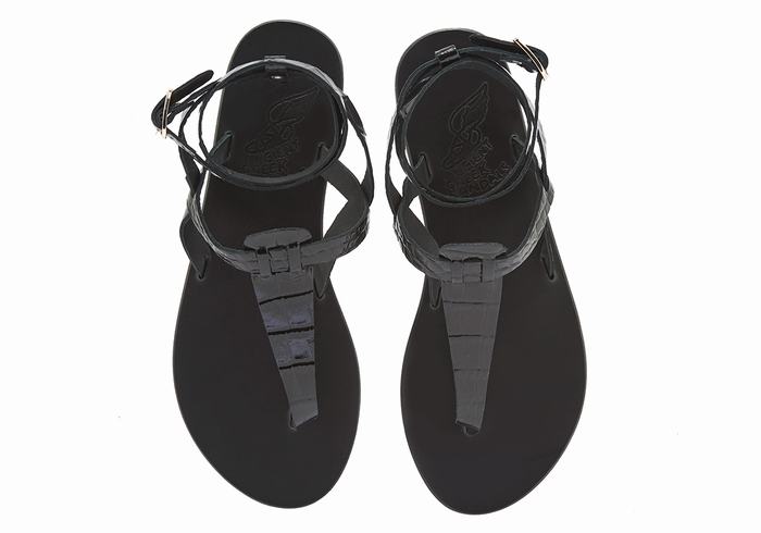 Women Ancient Greek Sandals Estia Ankle Strap Sandals Black | ZBX3491XL