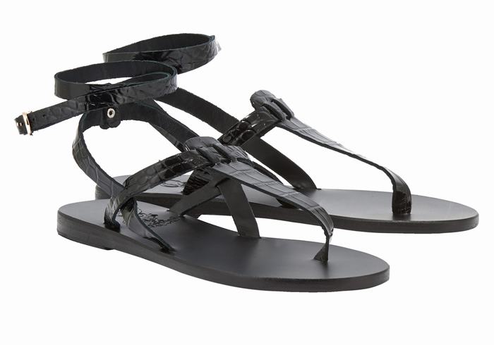 Women Ancient Greek Sandals Estia Ankle Strap Sandals Black | ZBX3491XL