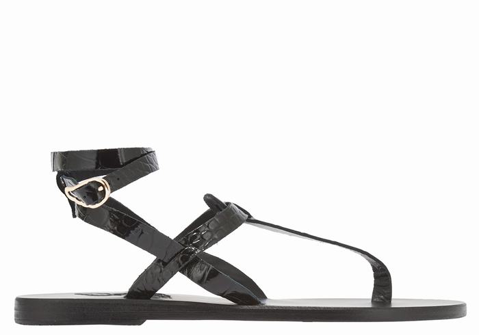 Women Ancient Greek Sandals Estia Ankle Strap Sandals Black | ZBX3491XL