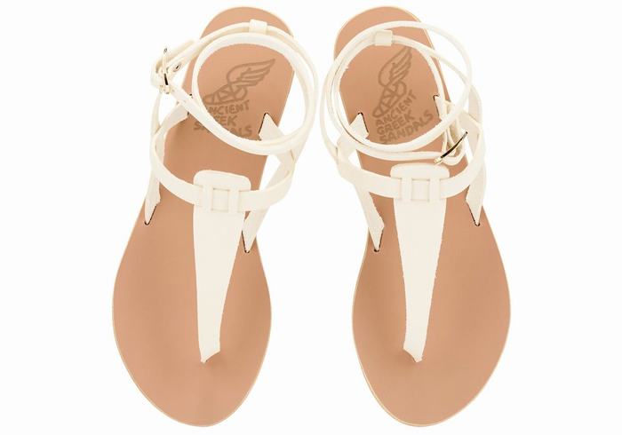 Women Ancient Greek Sandals Estia Leather Ankle Strap Sandals White | SDK7216KW