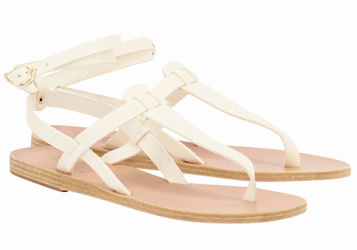 Women Ancient Greek Sandals Estia Leather Ankle Strap Sandals White | SDK7216KW