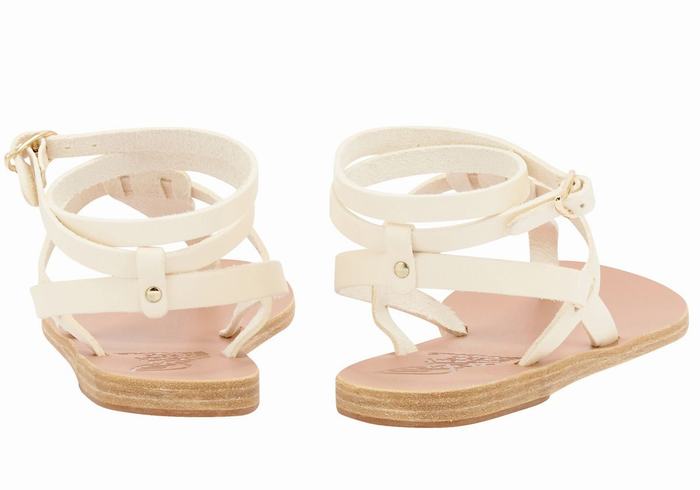 Women Ancient Greek Sandals Estia Leather Ankle Strap Sandals White | SDK7216KW