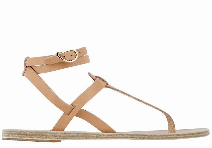 Women Ancient Greek Sandals Estia Leather Ankle Strap Sandals Beige | UTS3851OR