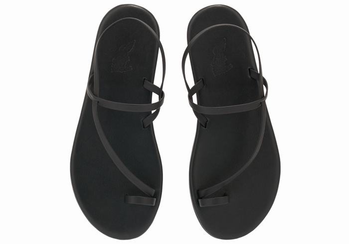 Women Ancient Greek Sandals Euterpe Toe-Post Sandals Black | HVI1977IL