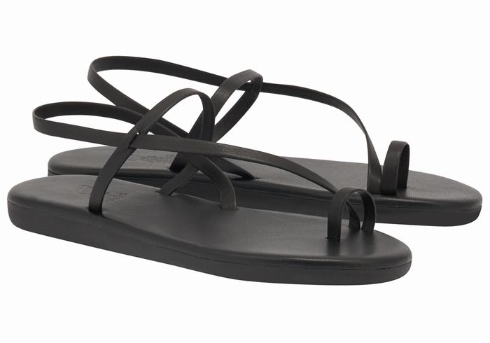 Women Ancient Greek Sandals Euterpe Toe-Post Sandals Black | HVI1977IL