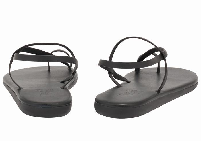 Women Ancient Greek Sandals Euterpe Toe-Post Sandals Black | HVI1977IL