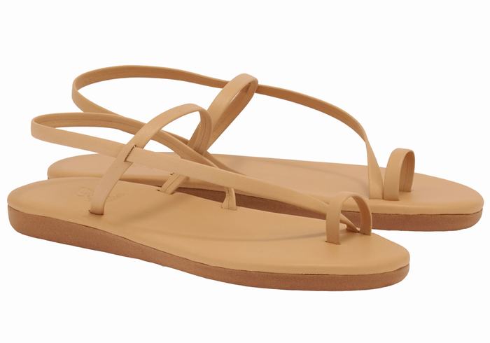 Women Ancient Greek Sandals Euterpe Toe-Post Sandals Beige | KGS6396UA